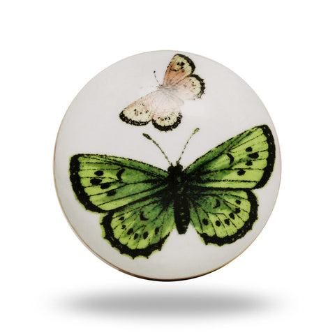 CERAMIC GREEN AND PINK BUTTERFLY KNOB