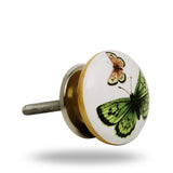 CERAMIC GREEN AND PINK BUTTERFLY KNOB